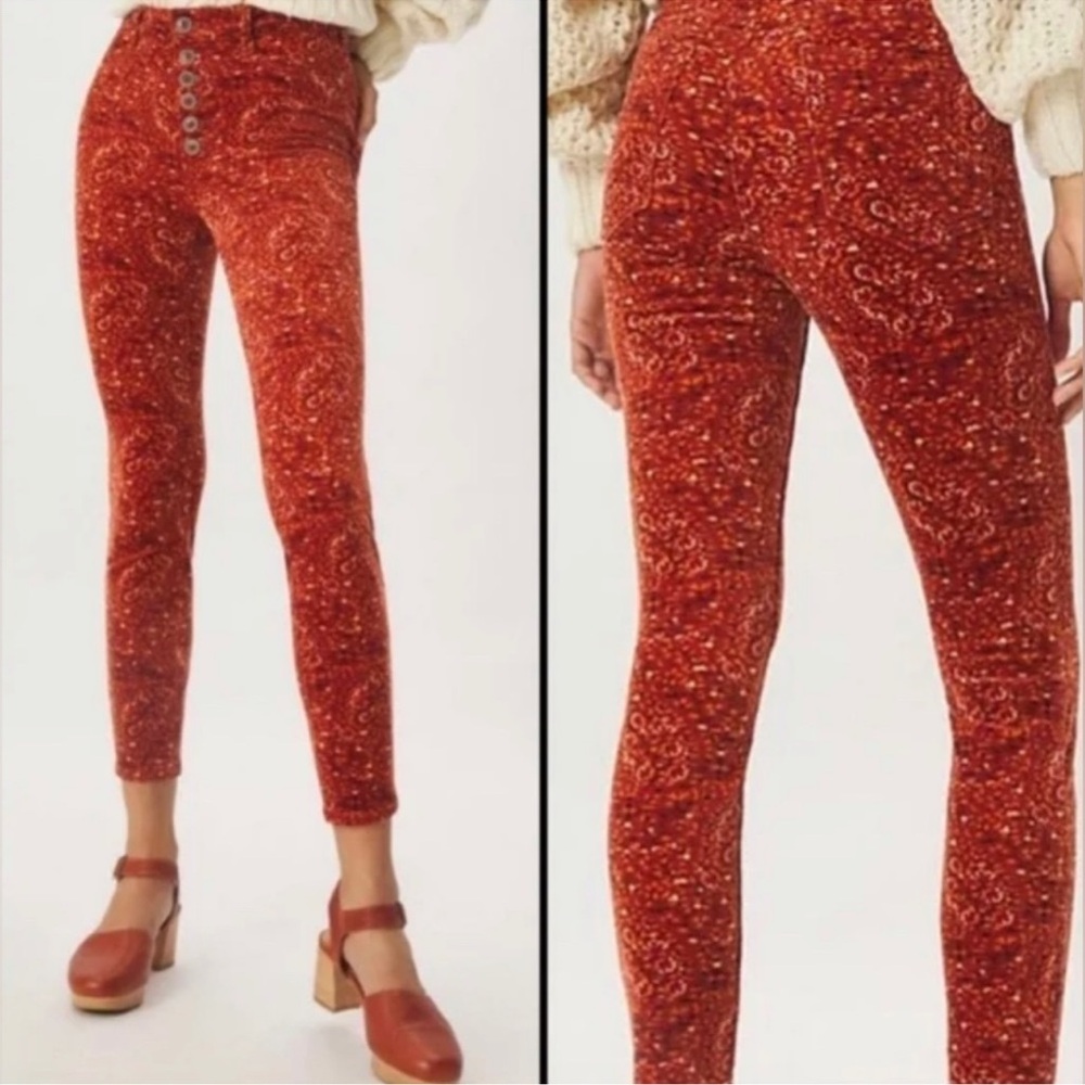 Anthropologie Orange Corduroy Paisley Pants